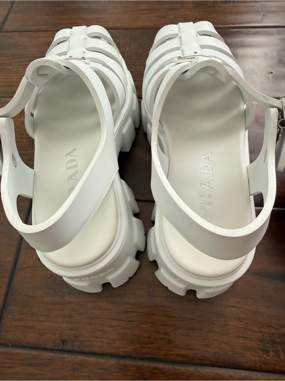 Prada White Monolith Platform Sandals, Size 6 - Picture 7 of 9